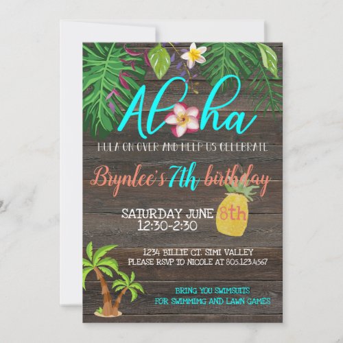 ALOHA birthdayTropicalPool party Invitation