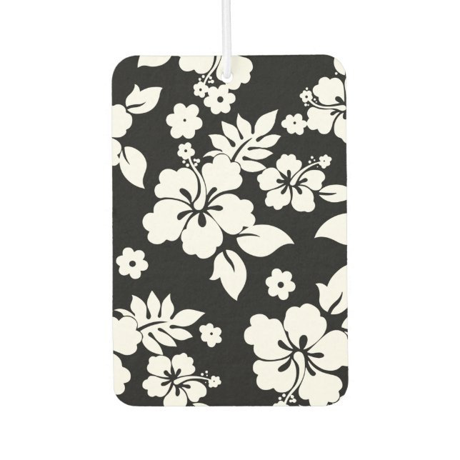 Aloha Black Classic Hawaiian Hibiscus Print Air Freshener (Front)