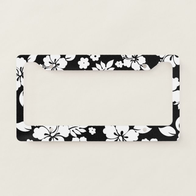 Aloha Black Classic Hawaiian Hibiscus Print License Plate Frame (Front)