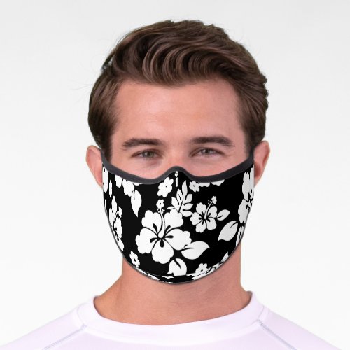 Aloha Black Classic Hawaiian Hibiscus Print Premium Face Mask
