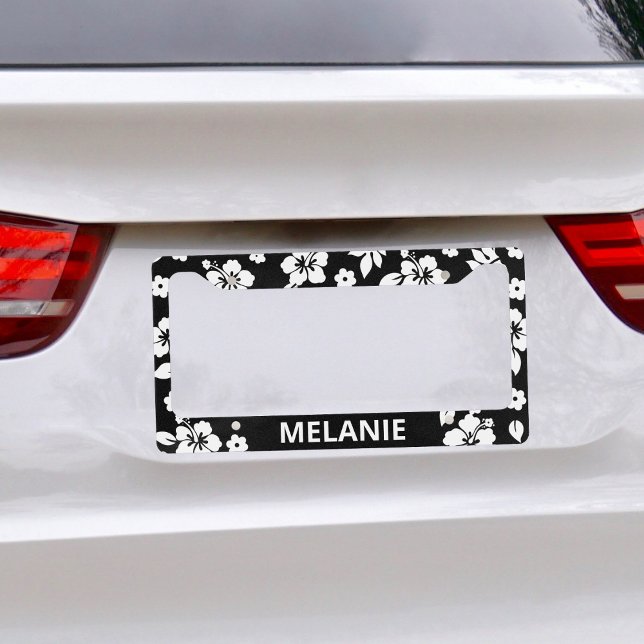 Aloha Black Classic Hawaiian Print Name License Plate Frame (Creator Uploaded)