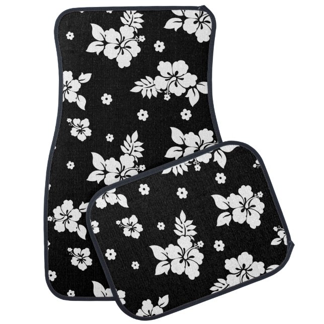 Aloha Black Classic Hawaiian Seamless Pattern  Car Floor Mat (Set)