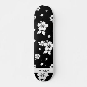 Aloha Black Classic Hawaiian Seamless Pattern Skateboard