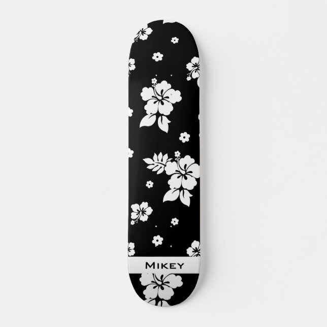 Aloha Black Classic Hawaiian Seamless Pattern Skateboard (Front)