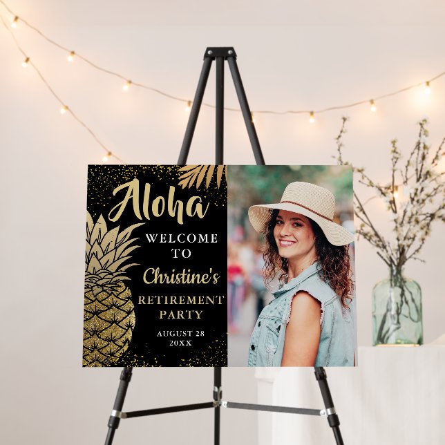 Aloha Black Gold Pineapple Retirement Party Photo Foam Board (In Situ (Stand))