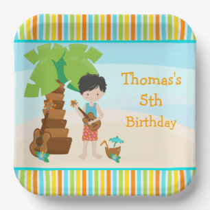 Aloha Black Hair Boy Party Paper Plates