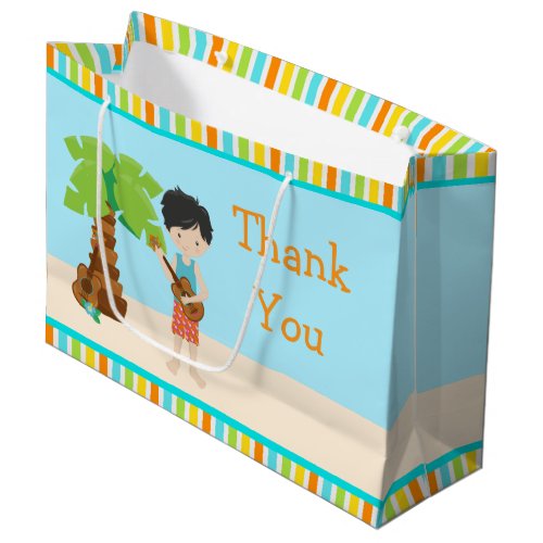 Aloha Black Hair Boy Thank You Large Gift Bag