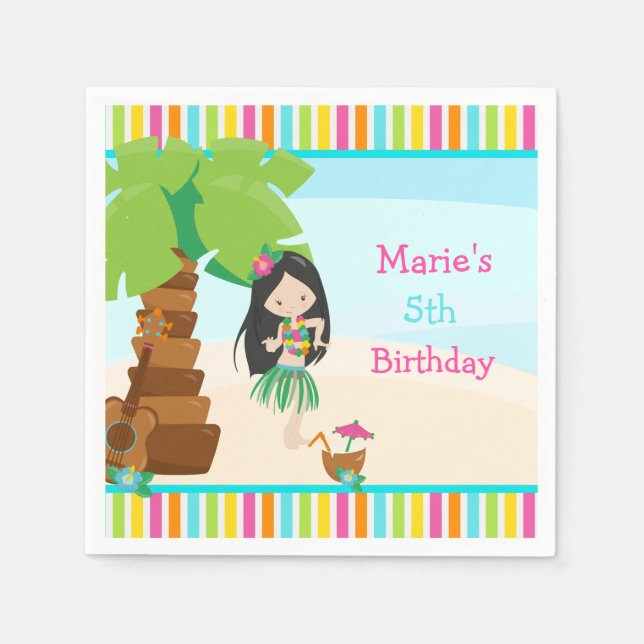 Aloha Black Hair Girl Party Napkins (Front)