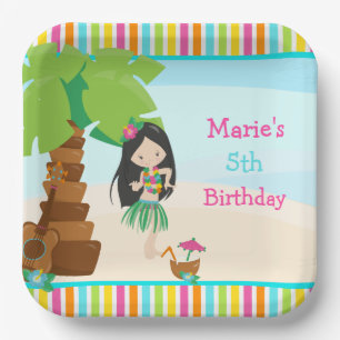 Aloha Black Hair Girl Party Paper Plates