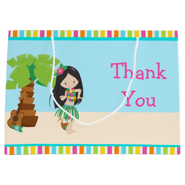 Aloha Black Hair Girl Thank You Large Gift Bag (Front)
