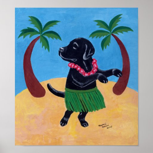 Aloha Black Labrador Artwork Poster 