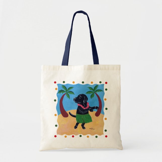 Aloha Black Labrador dots Tote Bag (Front)