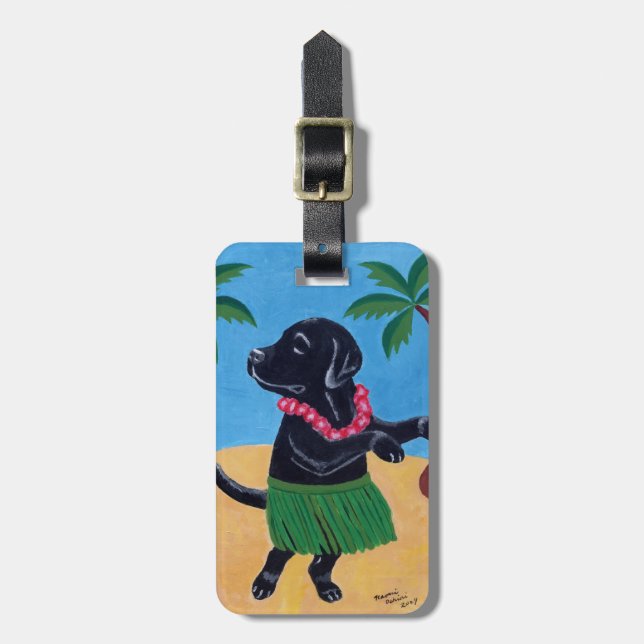 Aloha Black Labrador Painting Luggage Tag (Front Vertical)