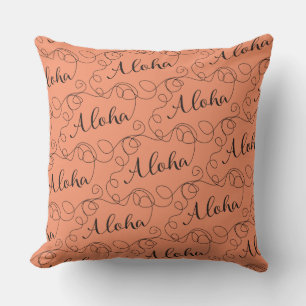 ALOHA black seamless pattern with LINES Throw Pillow
