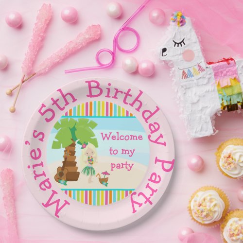 Aloha Blonde Girl Birthday Party Paper Plates