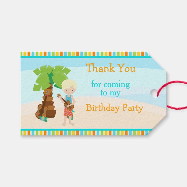 Aloha Blonde Hair Boy Gift Tags (Front (Horizontal))