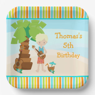 Aloha Blonde Hair Boy Party Paper Plates