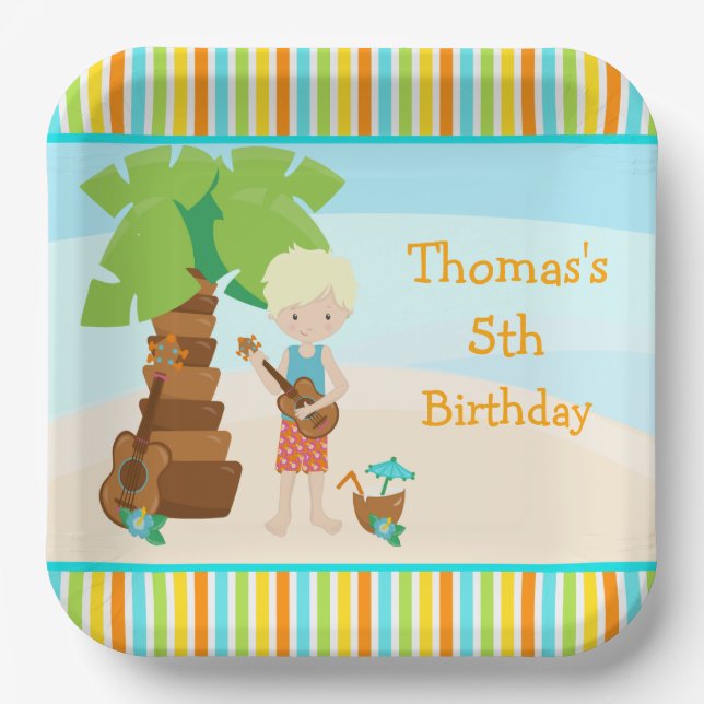 Aloha Blonde Hair Boy Party Paper Plates (Front)