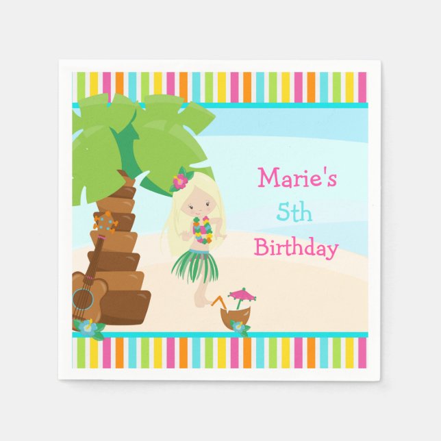 Aloha Blonde Hair Girl Party Napkins (Front)