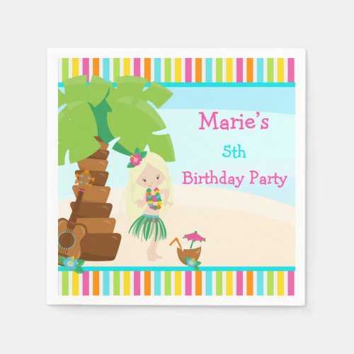 Aloha Blonde Hair Girl Party Paper Napkins