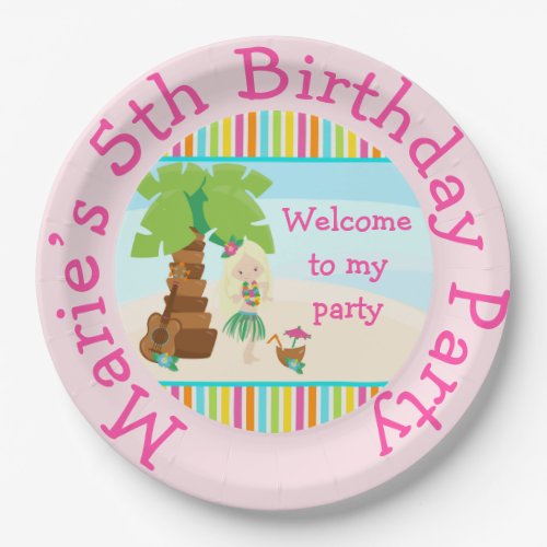 Aloha Blonde Hair Girl Party Paper Plates