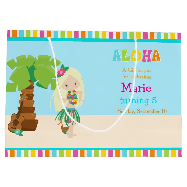 Aloha Blonde Hair Girl Thank You Large Gift Bag (Back)