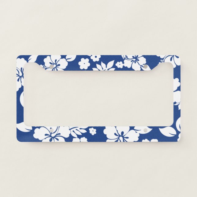 Aloha Blue Classic Hawaiian Hibiscus Print License Plate Frame (Front)