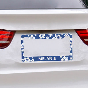 Aloha Blue Classic Hawaiian Print Name License Plate Frame