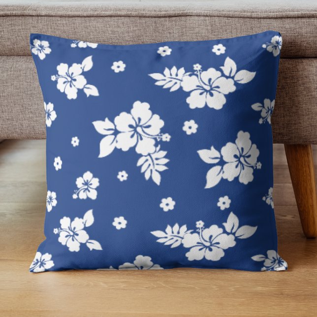 Aloha Blue Classic Hawaiian Seamless Pattern Throw Pillow (Creator Uploaded)
