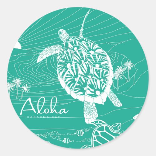 Aloha Blue Hawaii Turtle Classic Round Sticker