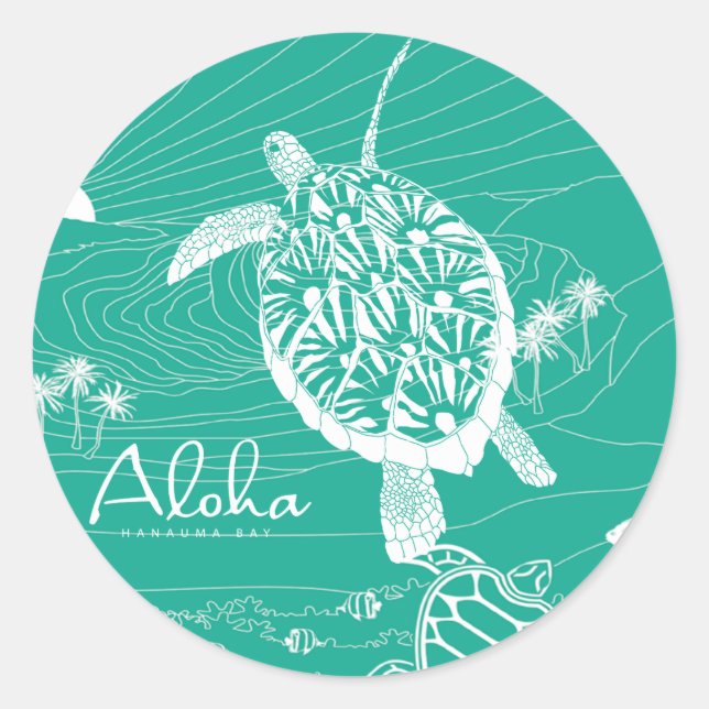Aloha Blue Hawaii Turtle Classic Round Sticker (Front)