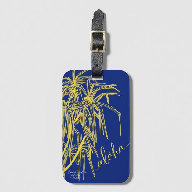 Aloha Blue Yellow Hala Tree Bag Tag (Front Vertical)