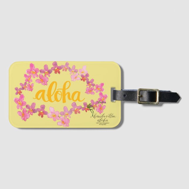Aloha Bold Orchid Lei Bag Tag - Yellow (Front Horizontal)