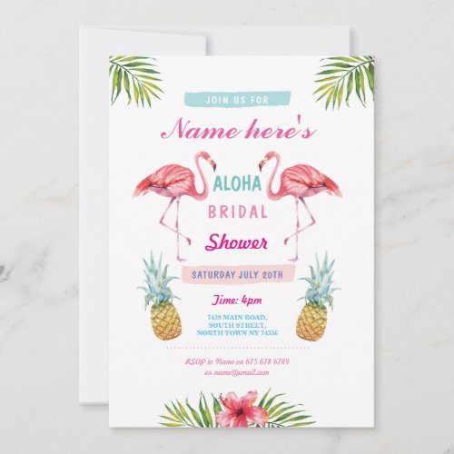 Aloha Bridal Shower Flamingo Pineapple Luau Invite