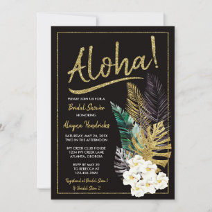 Aloha Bridal Shower Invitation, Faux Gold Invitation