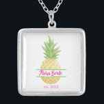 Aloha Bride Wedding Date  Silver Plated Necklace<br><div class="desc">Celebrate being a new bride with this pineapple wedding date necklace.
Change the wording and the date to your own details.
This can also be customized for your wedding party. 
Change to Aloha Tribe and remove the date.</div>