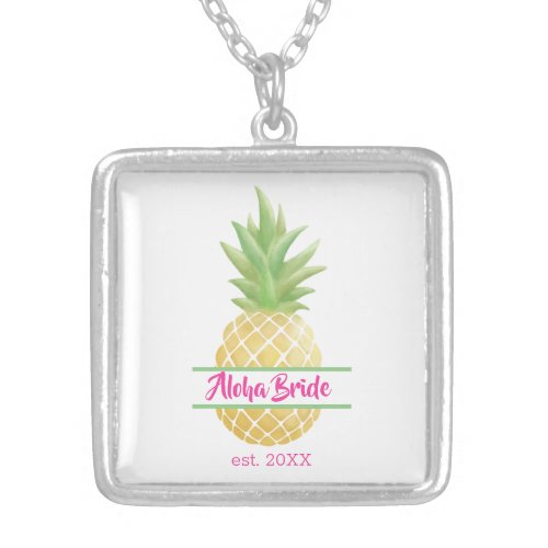 Aloha Bride Wedding Date  Silver Plated Necklace