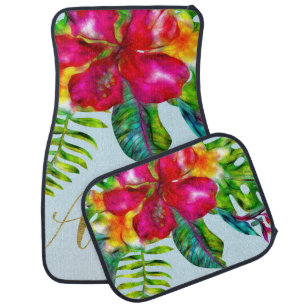 Aloha Bright Electric Pop Tropical Floral Car Mat