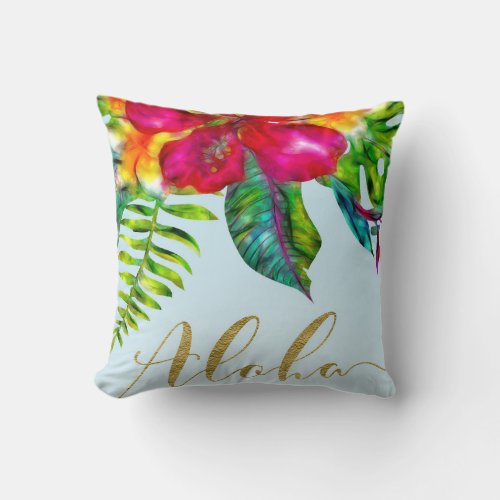 Aloha Bright Electric Pop Tropical Floral Throw Pillow