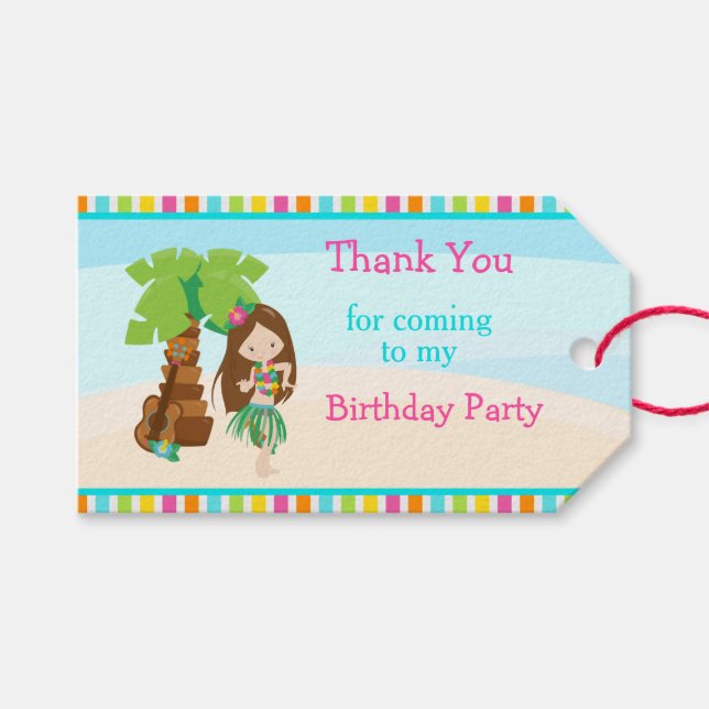Aloha Brown Hair Girl  Gift Tags (Front (Horizontal))