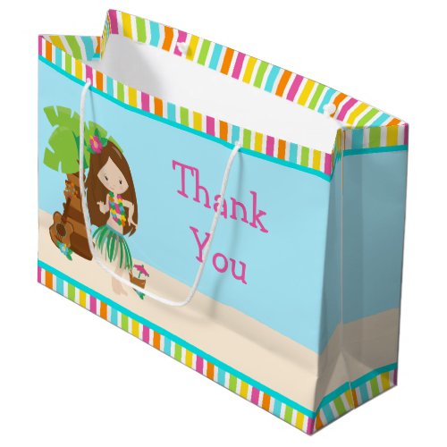 Aloha Brown Hair Girl Thank You Large Gift Bag