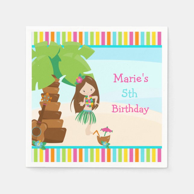 Aloha Brunette Hair Girl Party Napkins (Front)