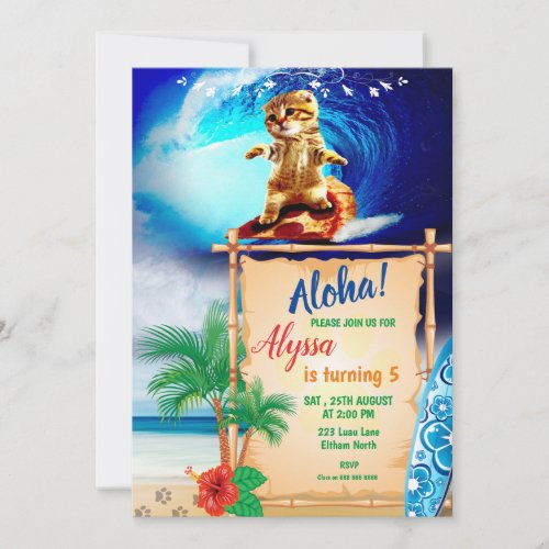 Aloha Cat Surfing Invitation