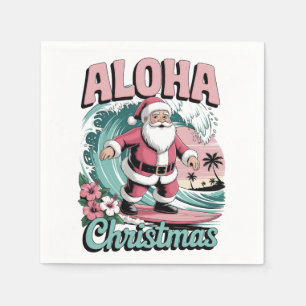 Aloha Christmas Hawaii Santa Surfing Tropical Napkins
