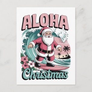 Aloha Christmas Hawaii Santa Surfing Tropical Postcard