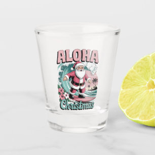 Aloha Christmas Hawaii Santa Surfing Tropical  Shot Glass