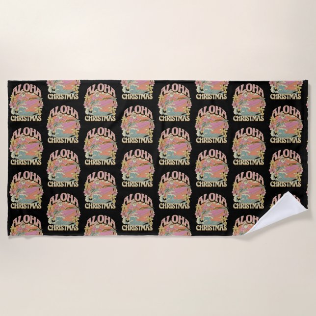 Aloha Christmas Surfing Santa Hawaiian Kalikimaka  Beach Towel (Front)