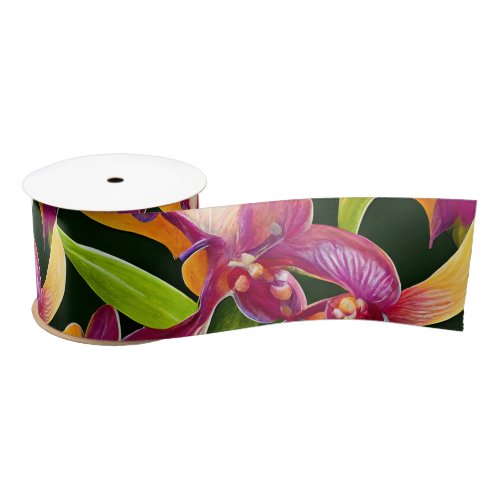 Aloha Collection Lush Vibrant Floral Botanicals  Satin Ribbon