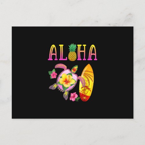 Aloha Cool Kawaii Turtle Surfboard Hawaiian Turtle Invitation Postcard