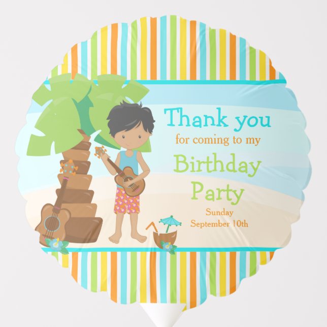 Aloha Cute African American Boy Birthday Party Balloon (Front)